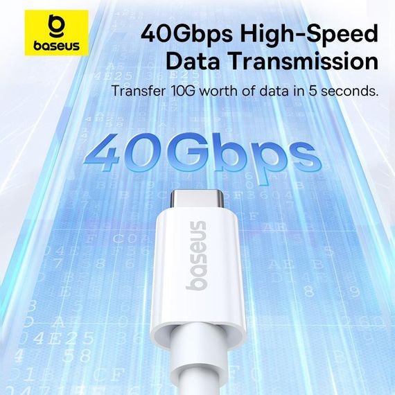 Дата кабель Baseus Superior Series 2 USB4 Full-Function Type-C to Type-C 240W (1m) (P10365200211) Moon White | Зображення 3