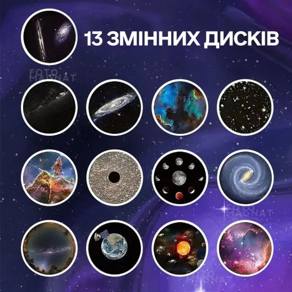 Проектор звездного неба Galaxy Projector с 13 сменными слайдами, таймером сна и вращающейся LED-проекцией | Зображення 1