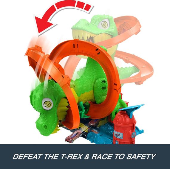 Трек Хот Вилс Сити Опасные существа Атака огненного Ти-Рекса Оригинал Hot Wheels City T-Rex Blaze Battle | Зображення 4