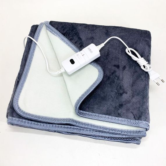 Електропростирадло односпальне 70х150 см тепле електро простирадло ковдру з підігрівом в клітинку з регулятором сірий | Зображення 1