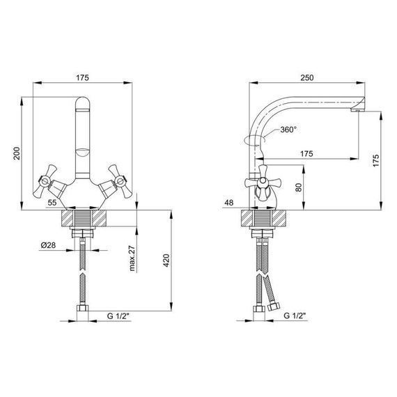 Смеситель для кухни Lidz Lamb 276F двухвентильный LDLAM276FCRM22019 Chrome | Зображення 1
