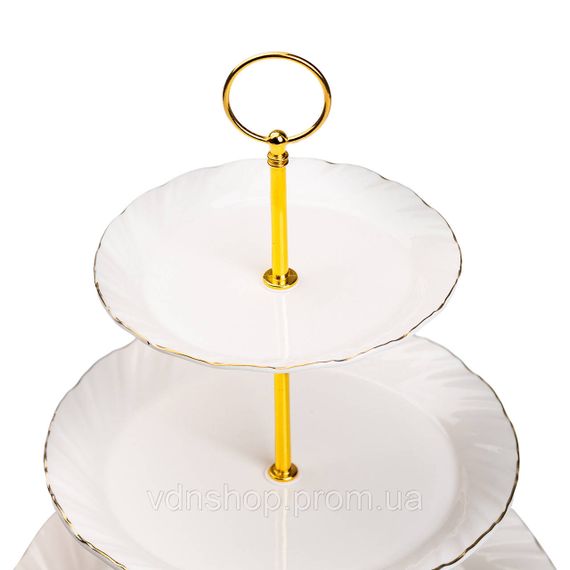 Етажерка для фруктів і десертів 3-ярусна порцелянова біла HP-7-731 | Зображення 3