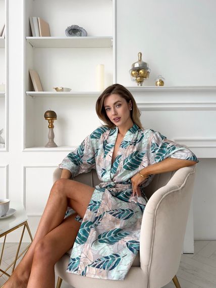 Жіночий халат COSY віскоза жатка "Tropic", листя | Зображення 1