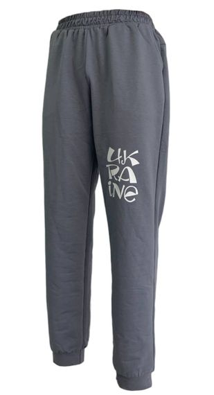 Штани спортивні жіночі ФЛОРА сірі, з принтом UKRAINE роз. 52 | Зображення 2