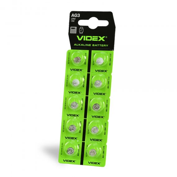Батарейка годинникова Videx AG 3/LR41 BLISTER CARD 10 шт | Зображення 1