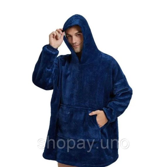 Толстовка плед з капюшоном і рукавами Huggle Hoodie оверсайз Blue | Зображення 4