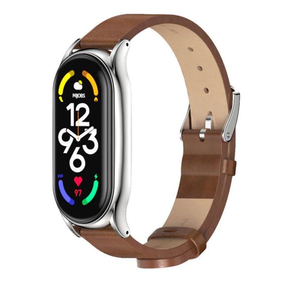 Кожаный ремешок Primo Mijobs для фитнес-браслета Xiaomi Mi Smart Band 7 - Brown&Silver