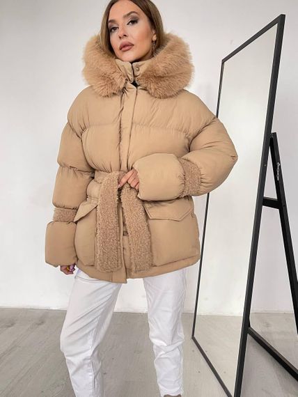 Пуховик з опушкою Cresh Puffer, карамель M-L | Зображення 2