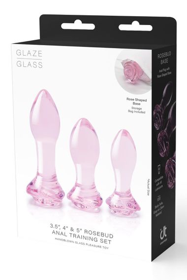 Набір анальних пробок DreamToys Glaze Glass Rosebud скляний, рожевий, 3 шт. Sex Aura | Зображення 6