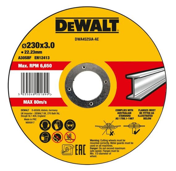 Круг відрізний DeWALT HIGH PERFORMANCE 230х3х22.23 мм (DWA4525IA)