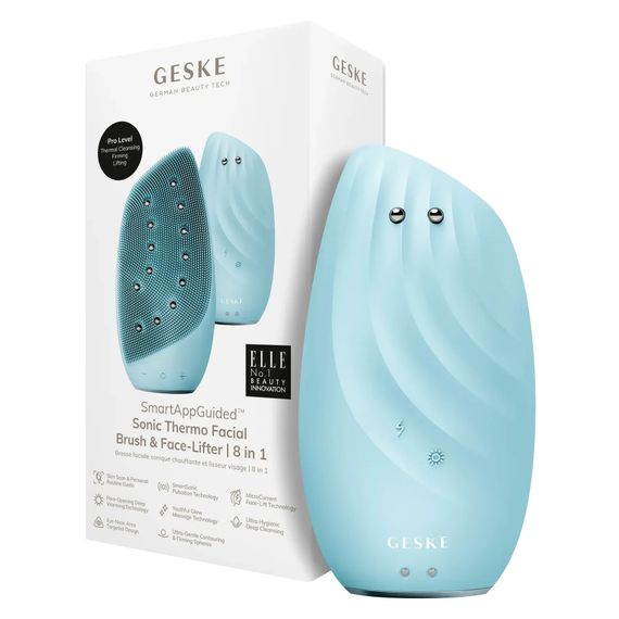 Очищувальна щітка для обличчя GESKE Sonic Thermo Facial Brush&Face-Lifter 8в1 white, Бірюзовий