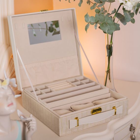 Шкатулка для украшений из эко кожи 2 яруса органайзер для ювелирных изделий | Зображення 7