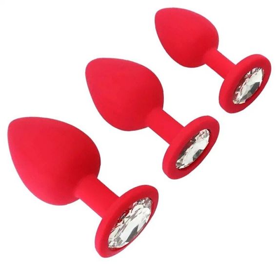 Силиконовая анальная пробка с кристаллом (Размер L, красная) | Зображення 1