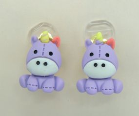 Серьги клипсы детские для ушей без пробивания фиолетовый Единорог