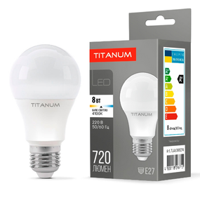 Лампа A60 8W E27 4100 К 220V LED Titanum