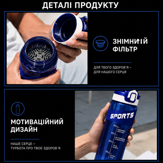 Эко-бутылка KANGZYUAN 500 мл - Синяя Tritan BPA-free, ударопрочная, спортивная с эргономичной крышкой | Зображення 3