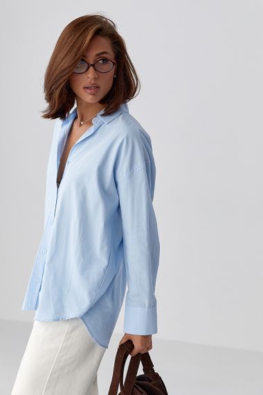 Класична однотонна сорочка з напівкруглим низом - блакитний цвет, L (є розміри)