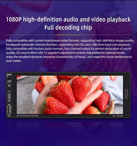 Автомагнітола Android 1 DIN сенсорна універсальна XPRO 6288-А (41982-6288-А_2072) | Зображення 3