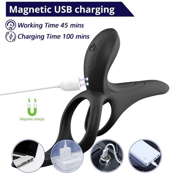 Вібраційне кільце - Erospace Men’s Play Vibrating Cock Ring With Clitoral & Taint Stimulation B11 sexstyle | Зображення 9