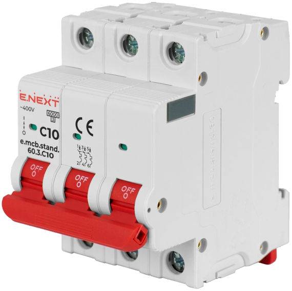 Enext e.mcb.stand.60.3.C10, 3р, 10А, C, 6кА Модульний автоматичний вимикач