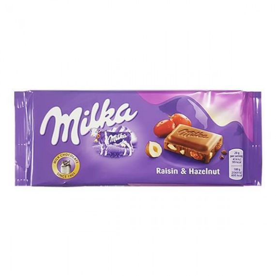 Шоколад молочный с изюмом и лесными орехами Milka Raisin & Haselnut, 100 г, Швейцария