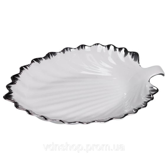 Фарфоровое блюдо для сервировки стола в форме листа 37×18×5 (см) блюдо для подачи закусок Белый с серебром 2552-1S | Зображення 4