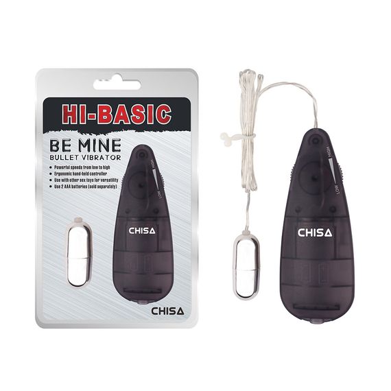 Віброкуля срібляста Chisa Hi-Basic Be Mine Bullet Vibrator на чорному пульті управління Sex Aura