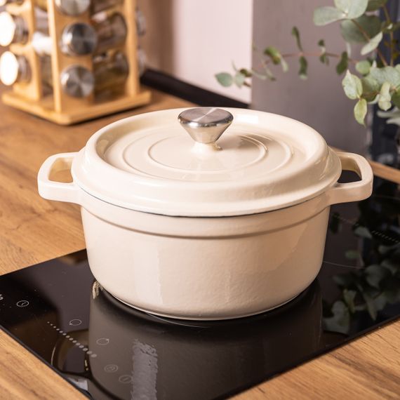 Кастрюля чугунная эмалированная 3 л с крышкой Ø24 см Бежевая | Зображення 4