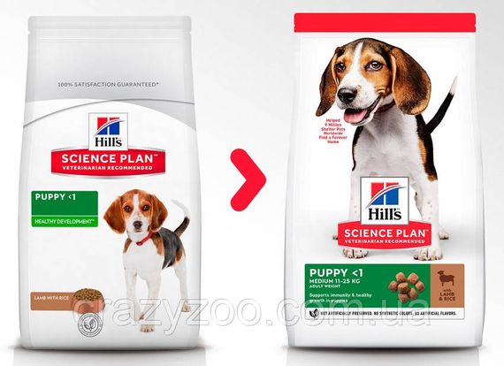 Сухой корм для щенков средних пород Hill's Puppy Medium Lamb & Rice с ягненком и рисом 14 кг 604353