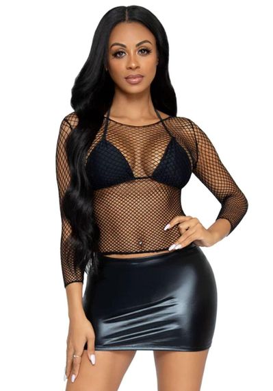 Сітчастий топ Leg Avenue Long Sleeves T-Shiets Black, One Size sexstyle