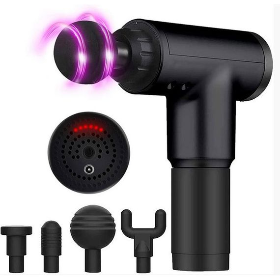 Акумуляторний масажер Fascial Gun KH-320 портативний ручний ударний м'язовий пістолет 4 насадки