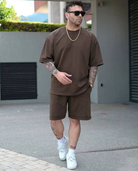 Чоловічий літній спортивний костюм із шортами та футболкою колір коричневий, розмір 54/56 PP057 | Зображення 1