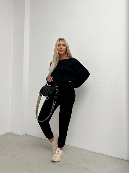 Женский теплый прогулочный костюм из ангоры кофта и штаны, LK144 цвет черный, размер 46/48 | Зображення 2