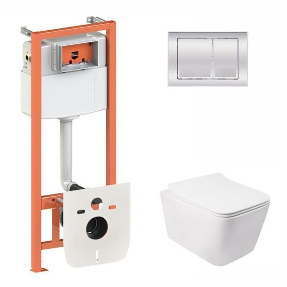 Готове рішення Qtap для ванної кімнати: підвісний унітаз Crow Rimless 520х360х290+ комплект інсталяції Nest 4 в 1 (квадратна