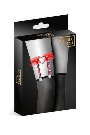 Гартер на ногу Bijoux Pour Toi - WITH HEART AND SPIKES Red, сексуальная подвязка с сердечком | Зображення 2