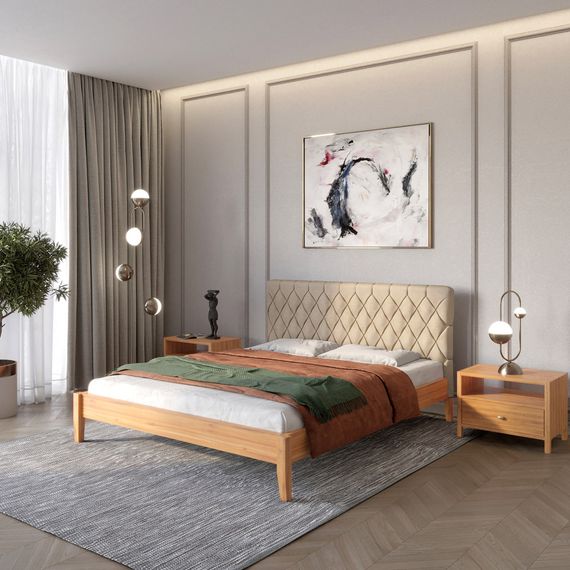 Односпальне дерев&#039;яне ліжко Mebigrand Венеція ДК Вільха/Аляска 23 (Бежевий) 90х190 см (MBG-5693)