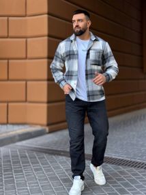 Тепла чоловіча байкова сорочка в клітку на ґудзиках розмір XXL колір сірий  Vi1048/1