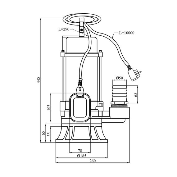 Насос фекальний Pumpman 50WFD11-10-1.1G(A) Нmax 15 м Qmax 17 куб,м 1100В т (алюміній) | Зображення 1