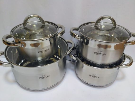Набор кастрюль Bohmann BH-0716, 8 предметов нержавеющая сталь, для индукции | Зображення 1
