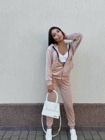 Жіночий спортивний костюм велюровий з кофтою на блискавці розмір L колір бежевий Vi114