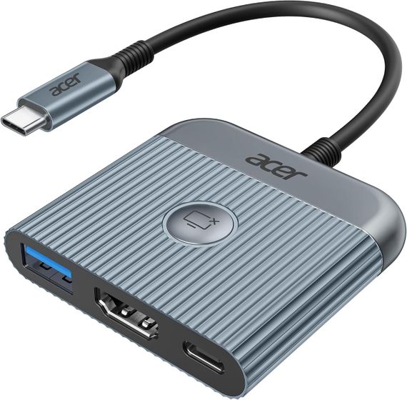 Адаптер Acer USB-C → HDMI 4K@60Hz — із живленням PD 100 Вт і портом USB-A 3.0, цифровий універсальний перехідник
