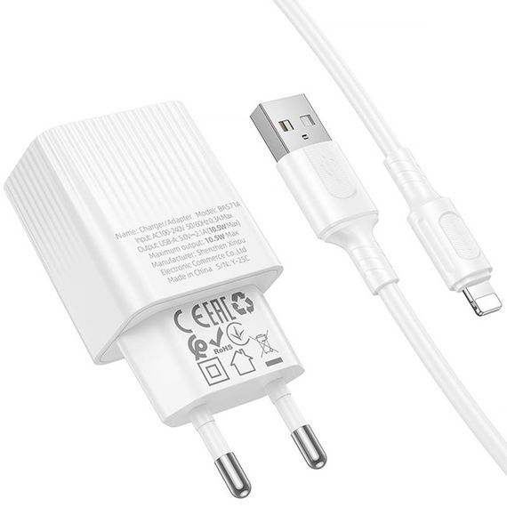 СЗУ Borofone BAS71A Source 10.5W (1USB-A) + кабель USB to Lightning White | Зображення 3