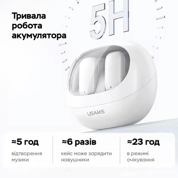 Бездротові навушники Usams US-TD22 TWS Earbuds - TD Series BT5.3 white | Зображення 3