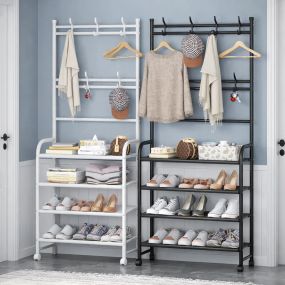 Железная вешалка для одежды + подставка для обуви, 2 в одном, 4 полки "Multi-functional shoe and hat rack"