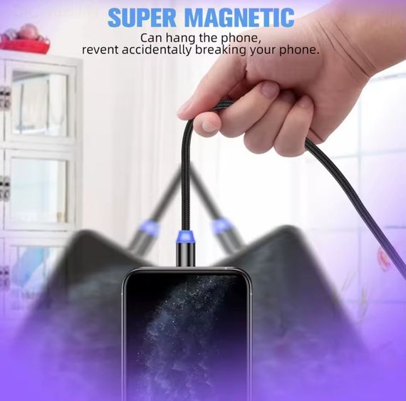 Магнитный кабель 3-в-1 с поддержкой быстрой зарядки 2А с коннекторами Lightning, Micro-USB, Type-C. 1 метр | Зображення 5