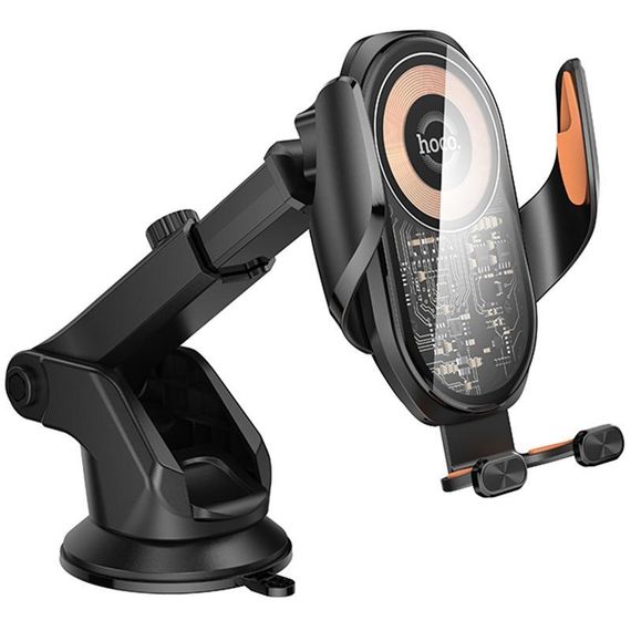 Автотримач з БЗП Hoco HW34 Blue whale 3-axis linkage wireless 15W (center console) Black | Зображення 4