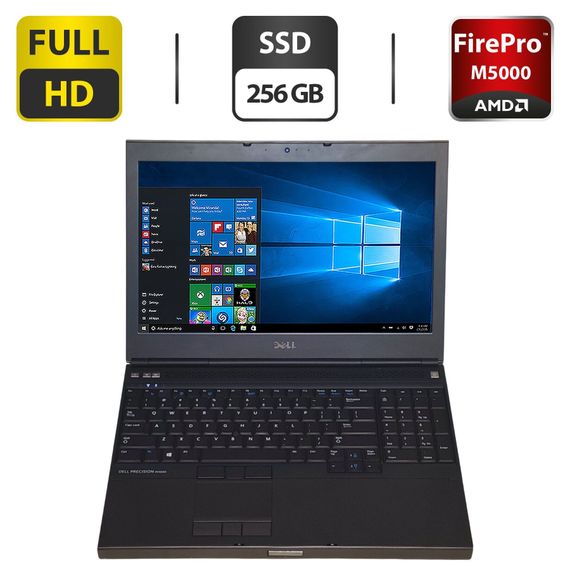 Мобільна робоча станція Dell Precision M4800 / 15.6" (1920x1080) IPS / Intel Core i7-4710MQ (4 (8) ядра по 2.5 - 3.5 GHz) / 8 GB DDR3 / 256 GB SSD / AMD FirePro M5100, 2 GB GDDR5, 128-bit / WebCam / DVD-ROM б/в
