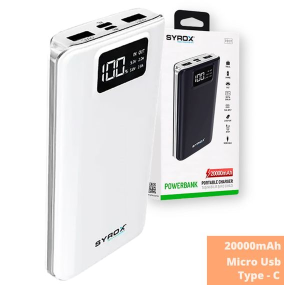 Зовнішній акумулятор Power Bank Syrox PB107-White 20000 mAh з LED-дисплеєм білий (PB107-White_1088) | Зображення 1