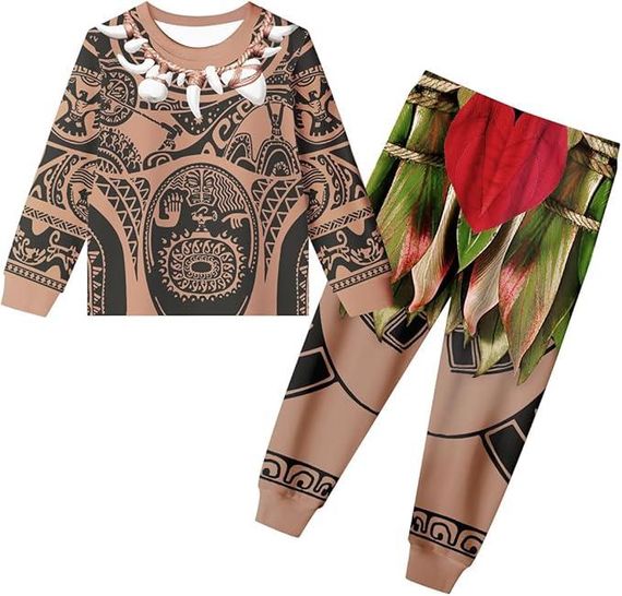 Костюм Мауї для дітей 8–9 років, комплект "Ваяна" світшот та штани з принтом «тату», карнавальний образ для Хелловіну, вечірок | Зображення 1