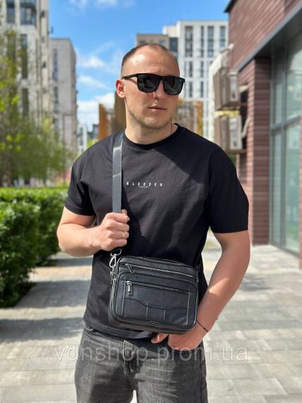 Чоловіча барсетка з ручкою 23х19х7, шкіряна сумка з ременем через плече BEXHILL BX-14440B чорна | Зображення 4